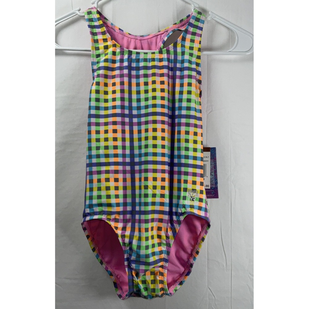 NWT TYR Kids Girl's Sunset Plaid Max Fit One Piece Swimsuit Size 12